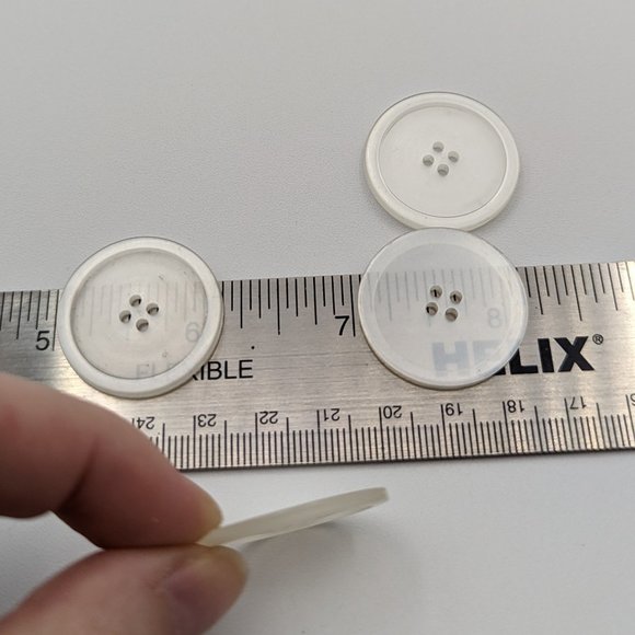 BUTTONS Round Semi Clear White Thin with Ridge on the Outside 4-holed 1 1/4" (4) - Picture 1 of 2